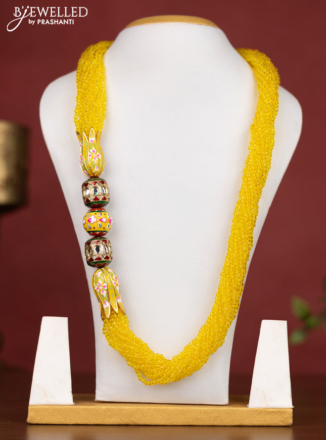Jaipur crystal multilayer beaded yellow necklace with minakari balls without earrings