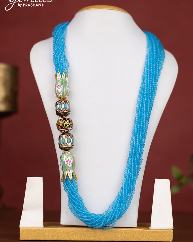 Jaipur crystal multilayer beaded blue necklace with minakari balls and without earring