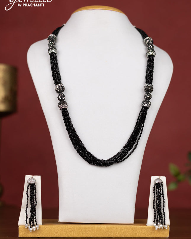 Jaipur crystal multilayer beaded black necklace & grey stones