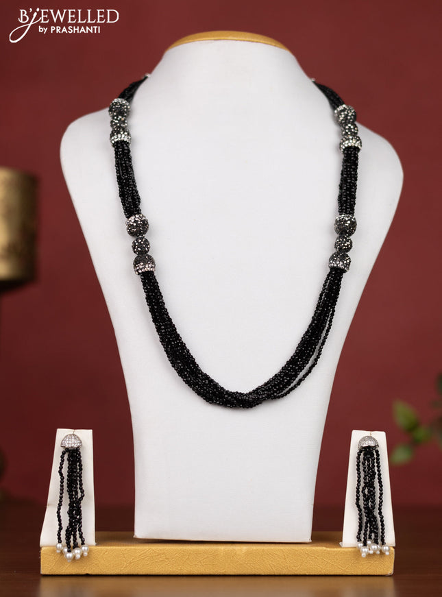 Jaipur crystal multilayer beaded black necklace & grey stones