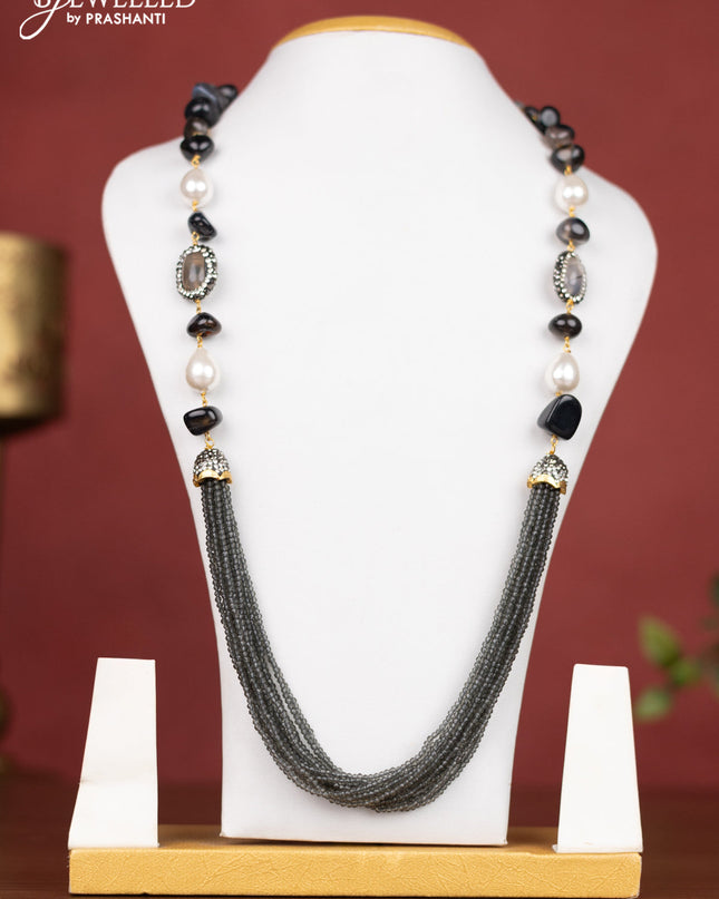 Jaipur crystal multilayer beaded grey necklace with grey & black stones without earring