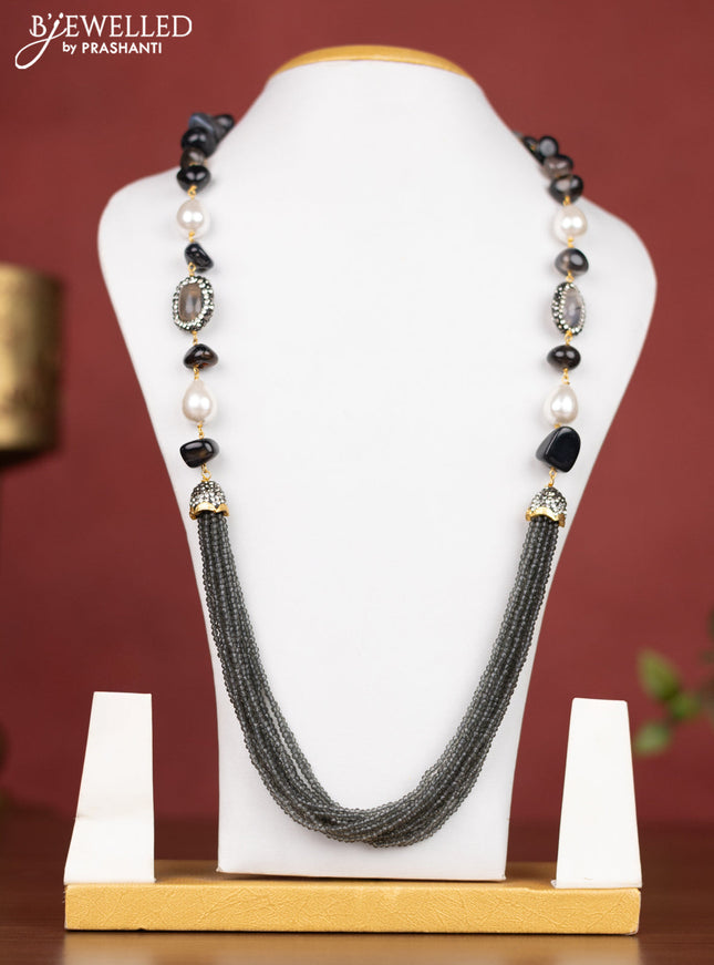 Jaipur crystal multilayer beaded grey necklace with grey & black stones without earring