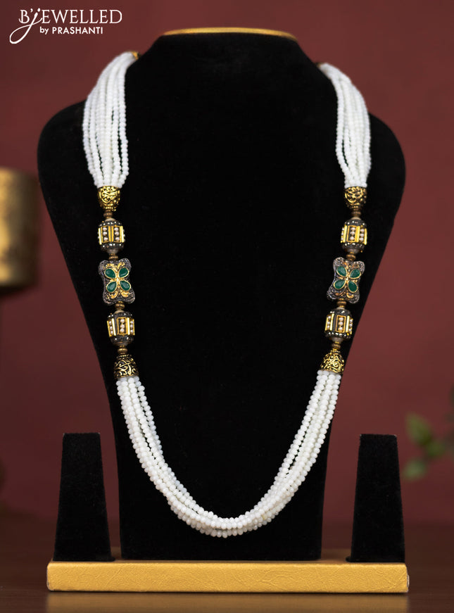 Jaipur beaded multilayer necklace light blue with green stones and without earring