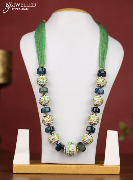 Jaipur crystal beaded green necklace with minakari balls and  without earring
