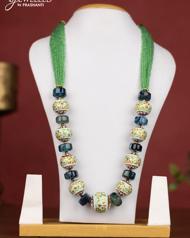 Jaipur crystal beaded green necklace with minakari balls and  without earring