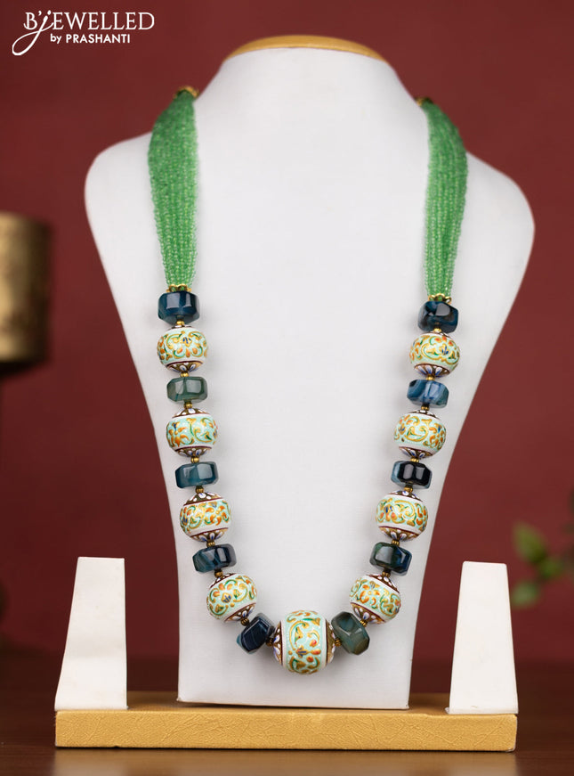 Jaipur crystal beaded green necklace with minakari balls and  without earring