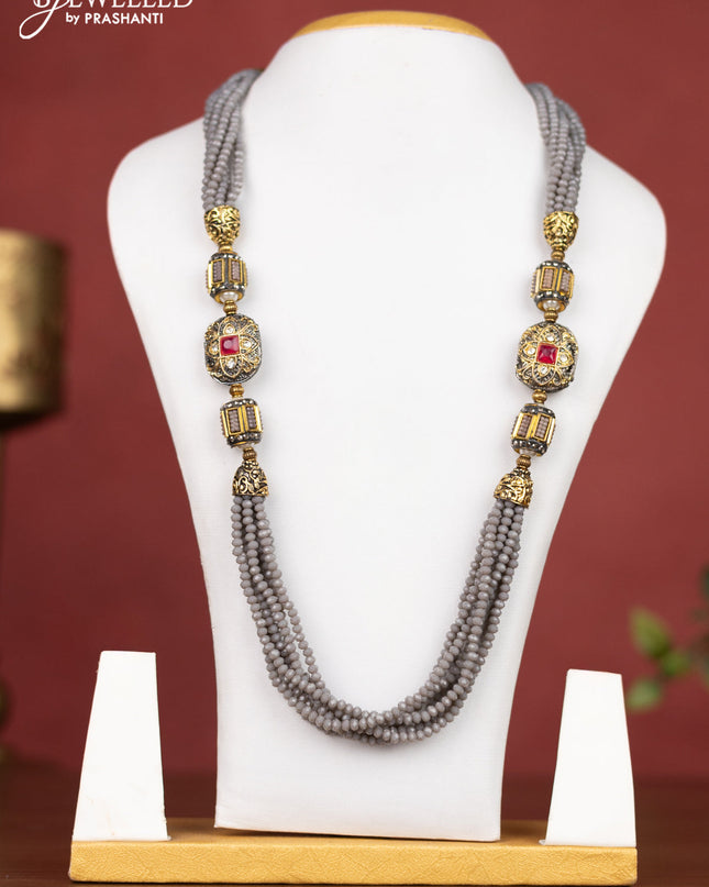 Jaipur beaded multilayer necklace grey with red stones and without earring