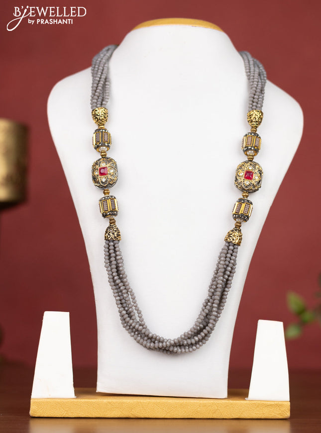 Jaipur beaded multilayer necklace grey with red stones and without earring