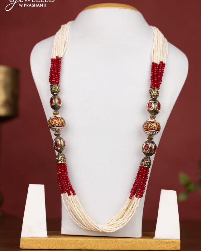 Jaipur beaded multilayer necklace red & white with red stones and without earring
