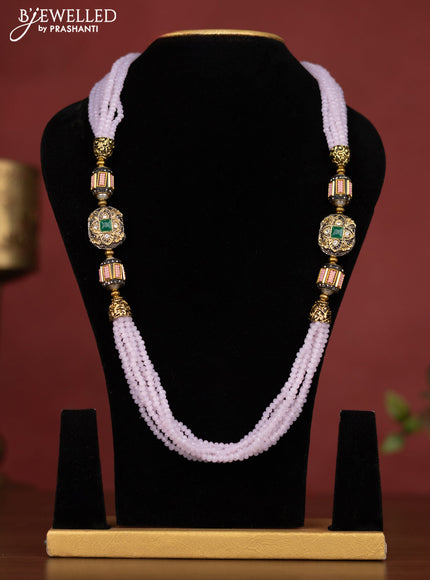 Jaipur beaded multilayer necklace pink with green stones and without earring