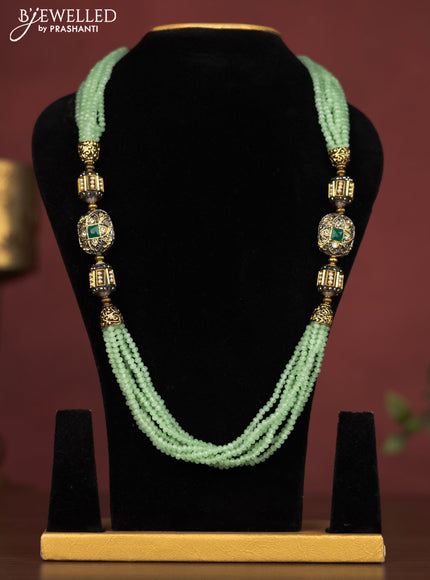 Jaipur beaded multilayer necklace mint  green with white stones and without earring