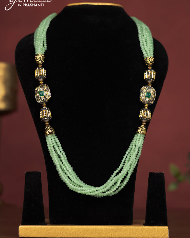 Jaipur beaded multilayer necklace mint  green with white stones and without earring