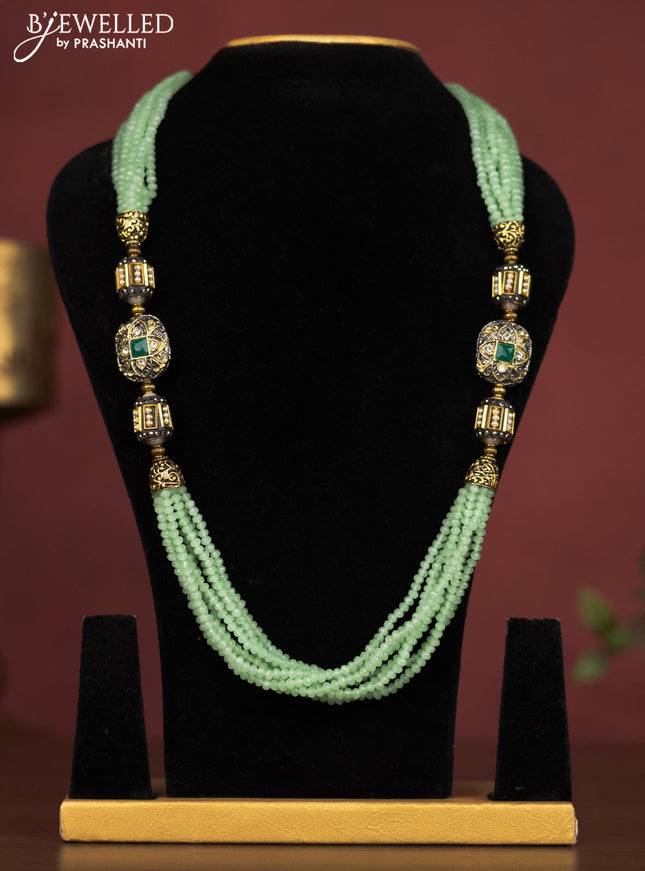 Jaipur beaded multilayer necklace mint  green with white stones and without earring