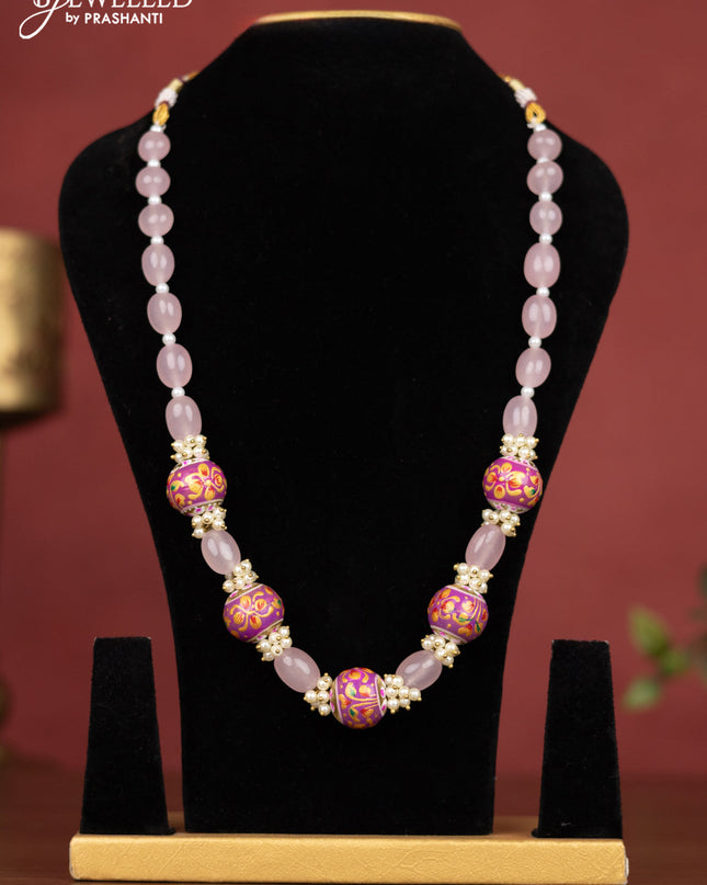Jaipur beaded multilayer necklace baby pink with minakari balls without earring