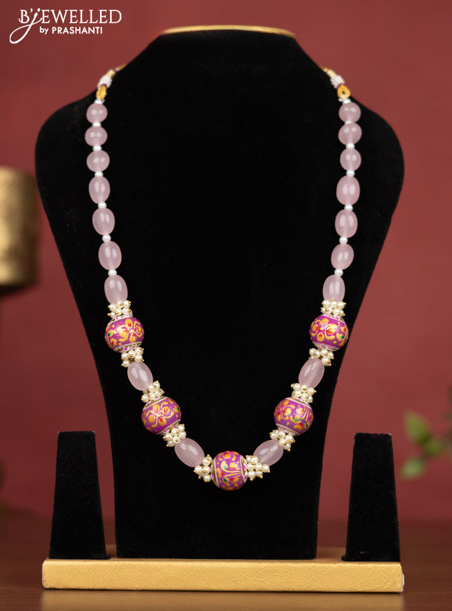 Jaipur beaded multilayer necklace baby pink with minakari balls without earring