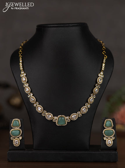 Necklace with mint green and cz stones in victorian finish