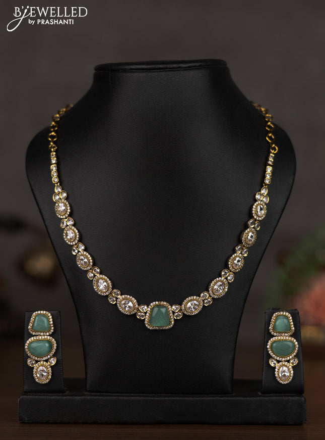 Necklace with mint green and cz stones in victorian finish