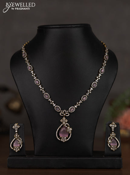 Necklace with baby pink and cz stones in victorian finish