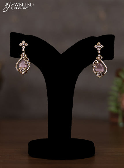 Necklace with baby pink and cz stones in victorian finish