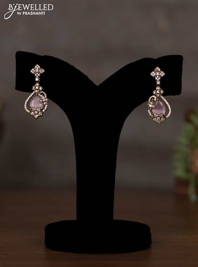 Necklace with baby pink and cz stones in victorian finish