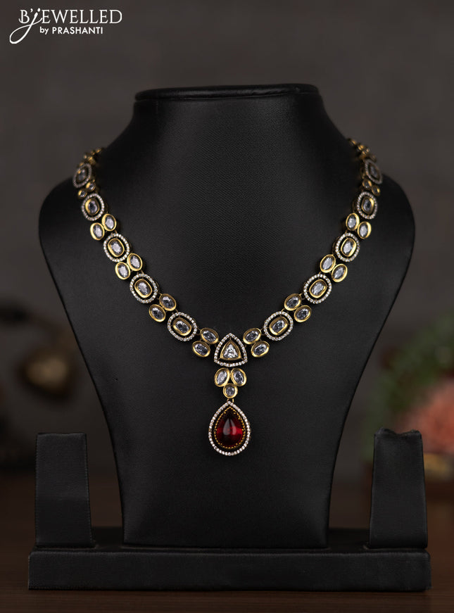 Necklace with ruby and cz stones in victorian finish without earrings