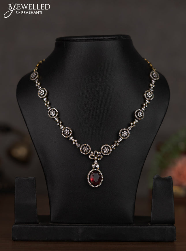 Necklace with ruby and cz stones in victorian finish without earrings