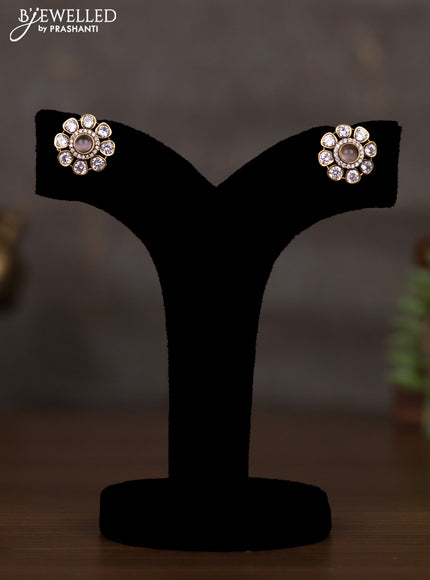 Necklace with floral design baby pink and cz stones in victorian finish