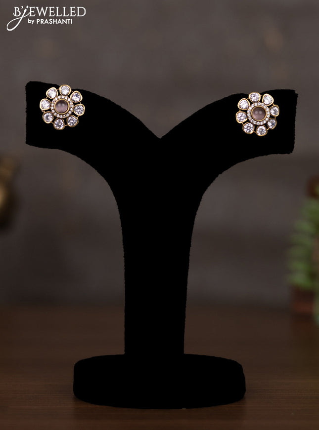 Necklace with floral design baby pink and cz stones in victorian finish