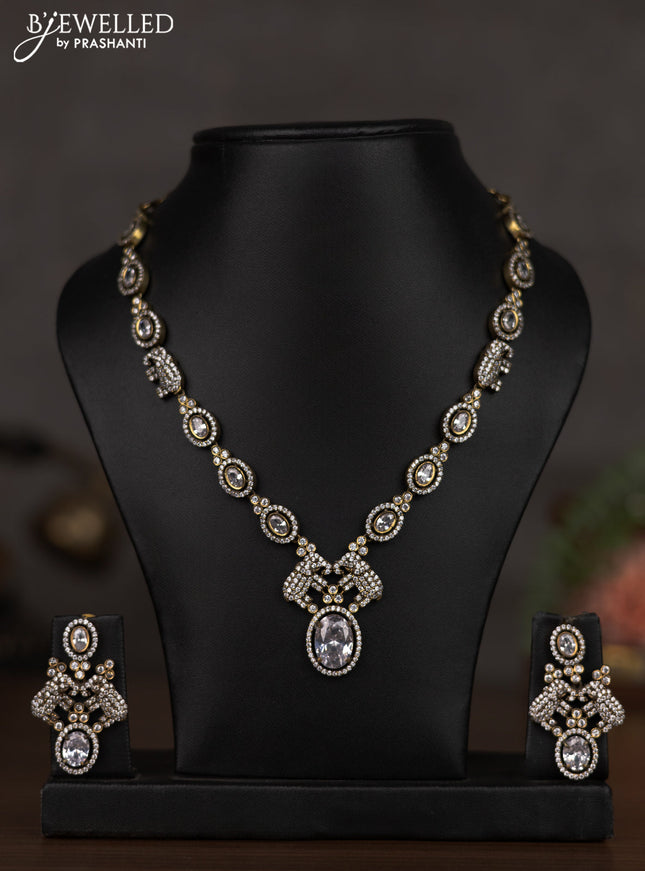 Necklace elephant design with cz stones in victorian finish