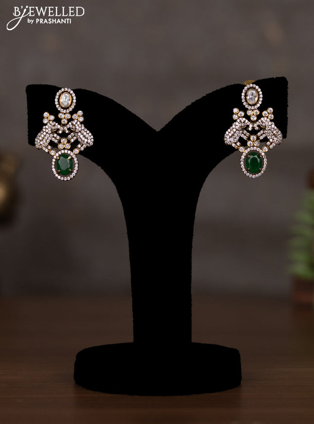 Necklace elephant design with emerald and cz stones in victorian finish