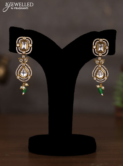 Necklace with emerald & cz stones and beads hangings in victorian finish