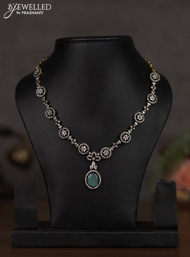 Necklace with mint green and cz stones in victorian finish without earrings