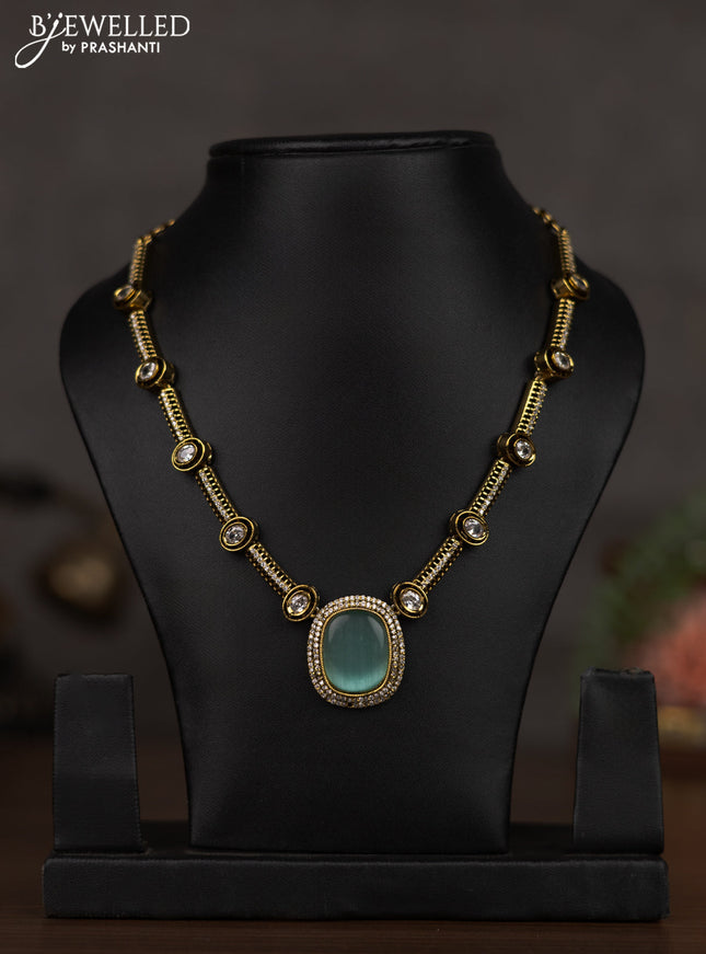 Necklace with mint green and cz stones in victorian finish without earrings