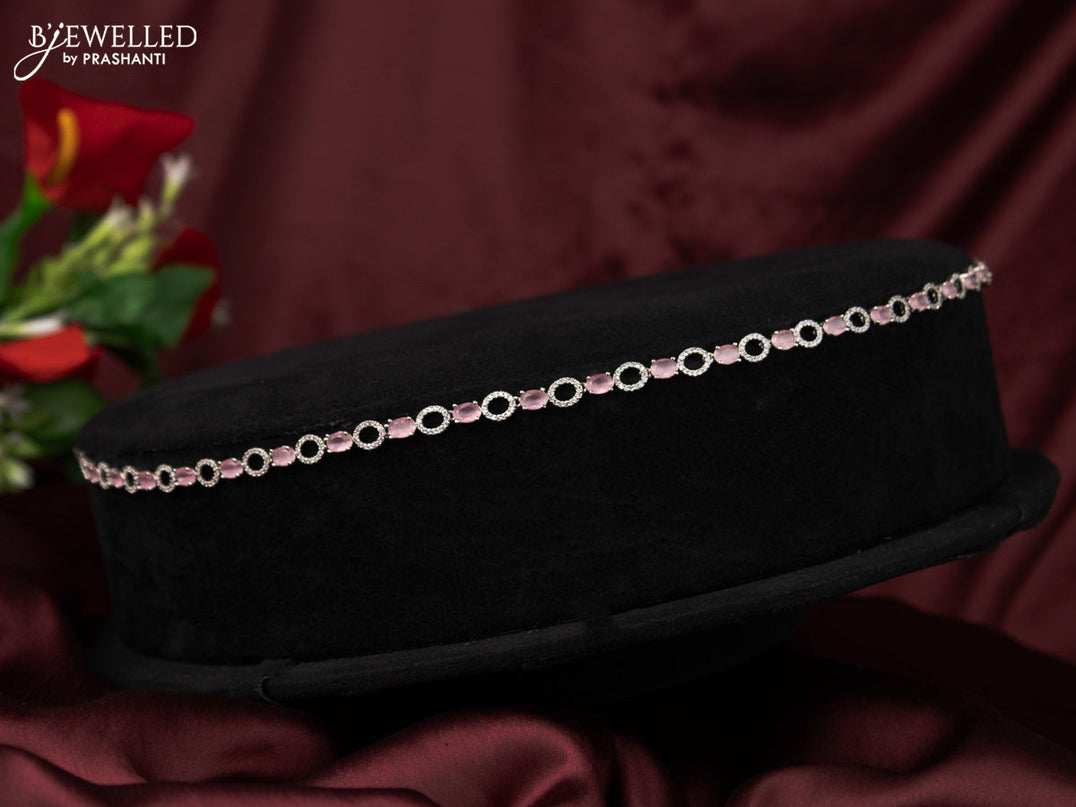 Zircon hip chain with baby pink and cz stones