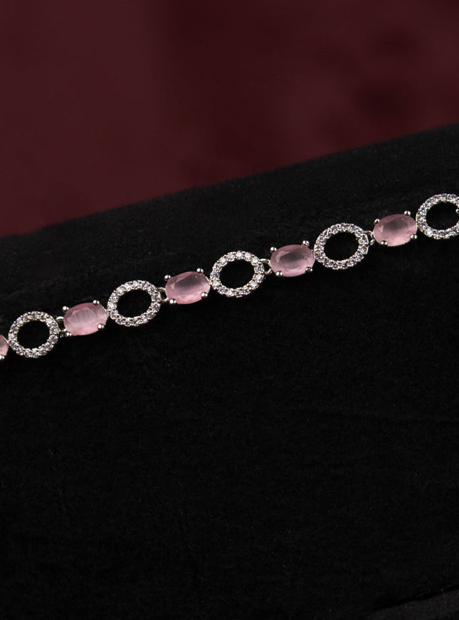 Zircon hip chain with baby pink and cz stones