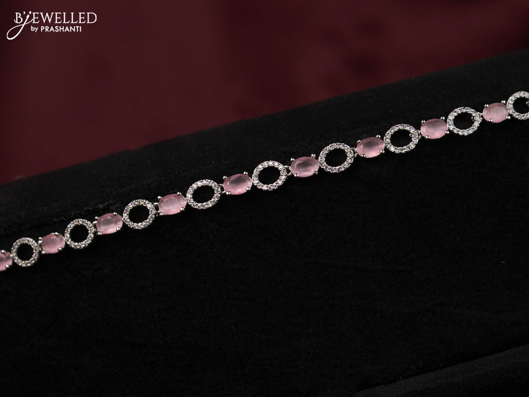 Zircon hip chain with baby pink and cz stones