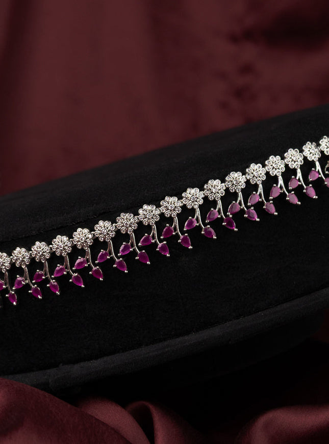 Zircon hip chain with floral design and ruby & cz stones