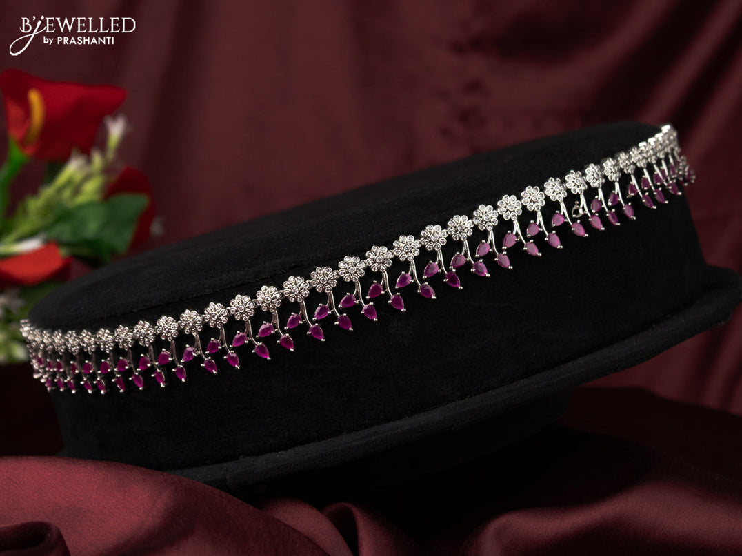 Zircon hip chain with floral design and ruby & cz stones