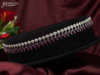 Zircon hip chain with floral design and ruby & cz stones