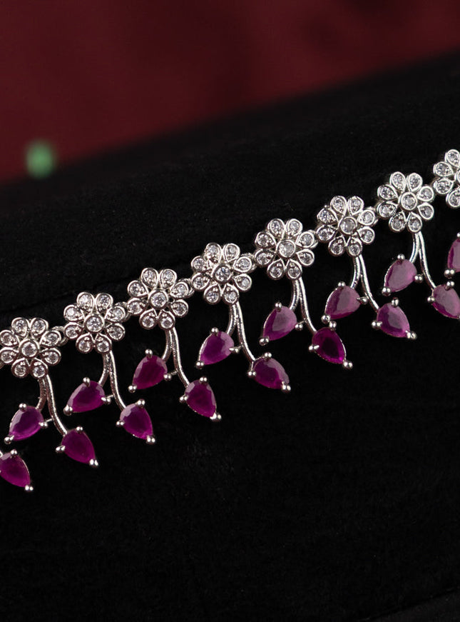 Zircon hip chain with floral design and ruby & cz stones