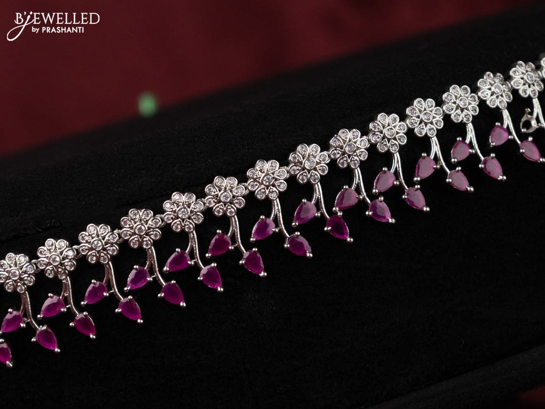 Zircon hip chain with floral design and ruby & cz stones