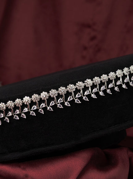 Zircon hip chain with floral design and cz stones