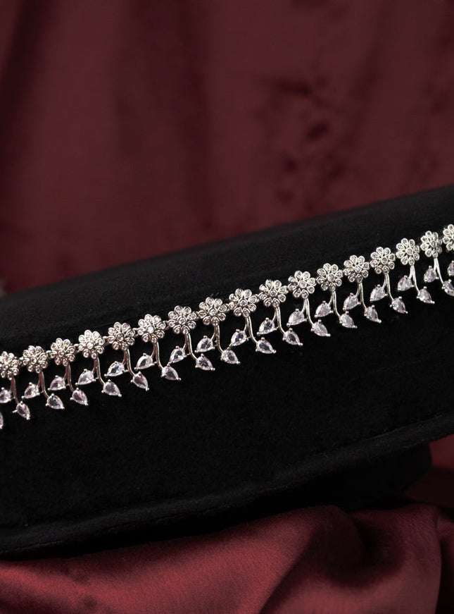 Zircon hip chain with floral design and cz stones