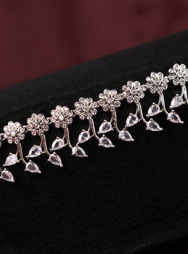 Zircon hip chain with floral design and cz stones