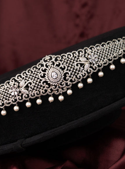 Zircon hip chain with cz stones and pearl hangings