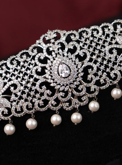 Zircon hip chain with cz stones and pearl hangings