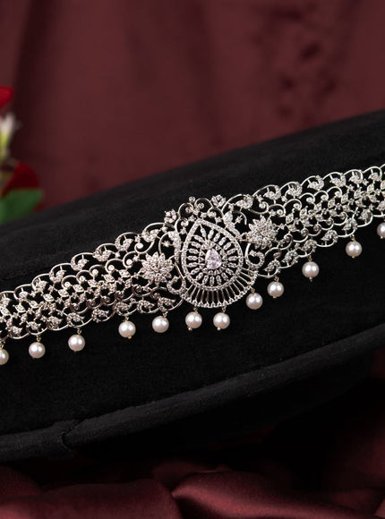 Zircon hip chain with cz stones and pearl hangings