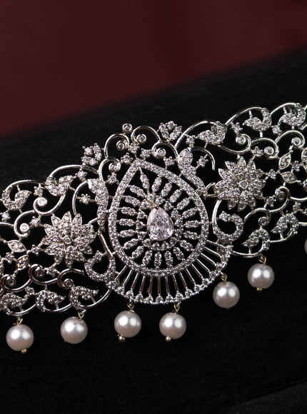 Zircon hip chain with cz stones and pearl hangings