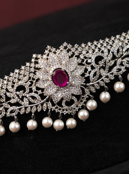 Zircon hip chain floral design with kemp & cz stones and pearl hangings