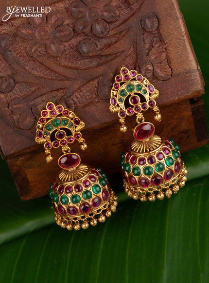 Antique jhumka with kemp stones and golden beads hangings